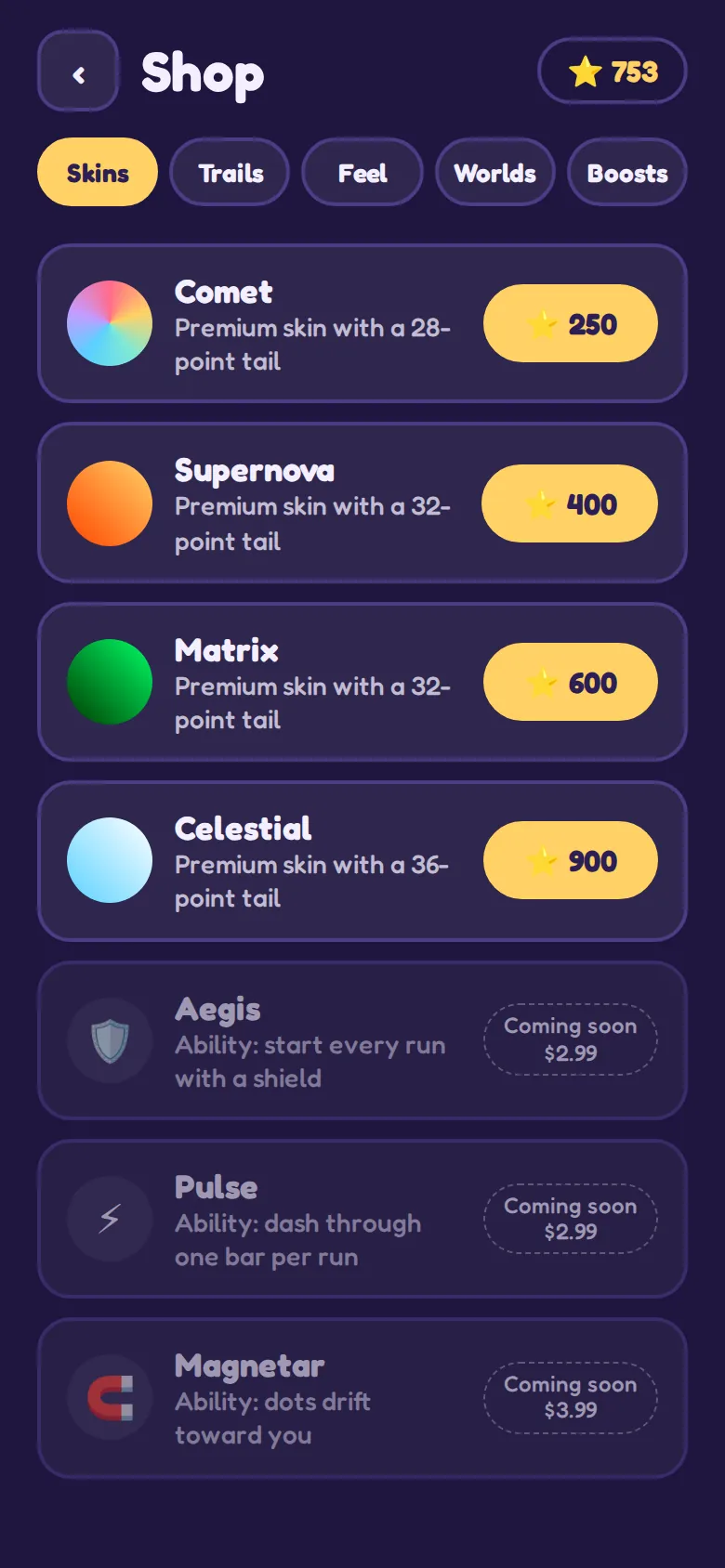 The shop, skins tab